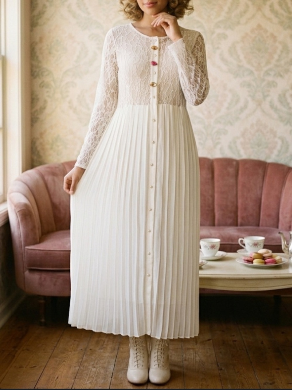 VINTAGE Amy Too! Byer
California White Lace Pleated
Duster Cardigan Dress 14.5